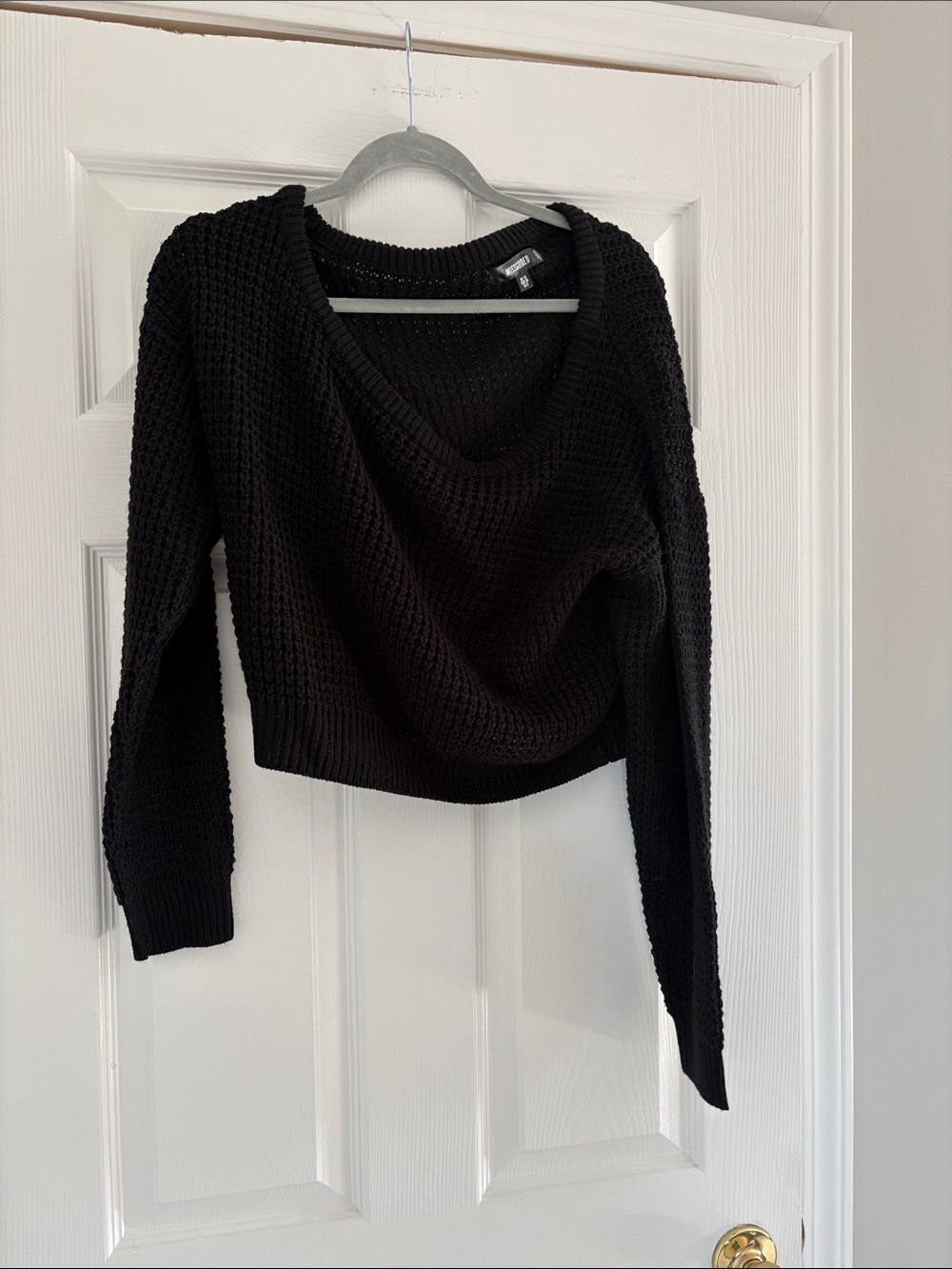 Black V-Neck Chunky Knit Women's Sweater